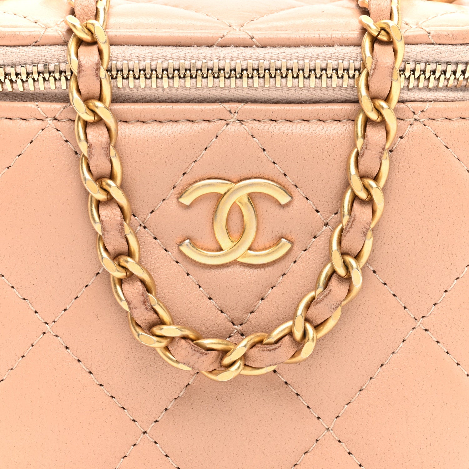 Chanel Lambskin Quilted Top Handle Mini Vanity Case With Chain Beige 8 of 11