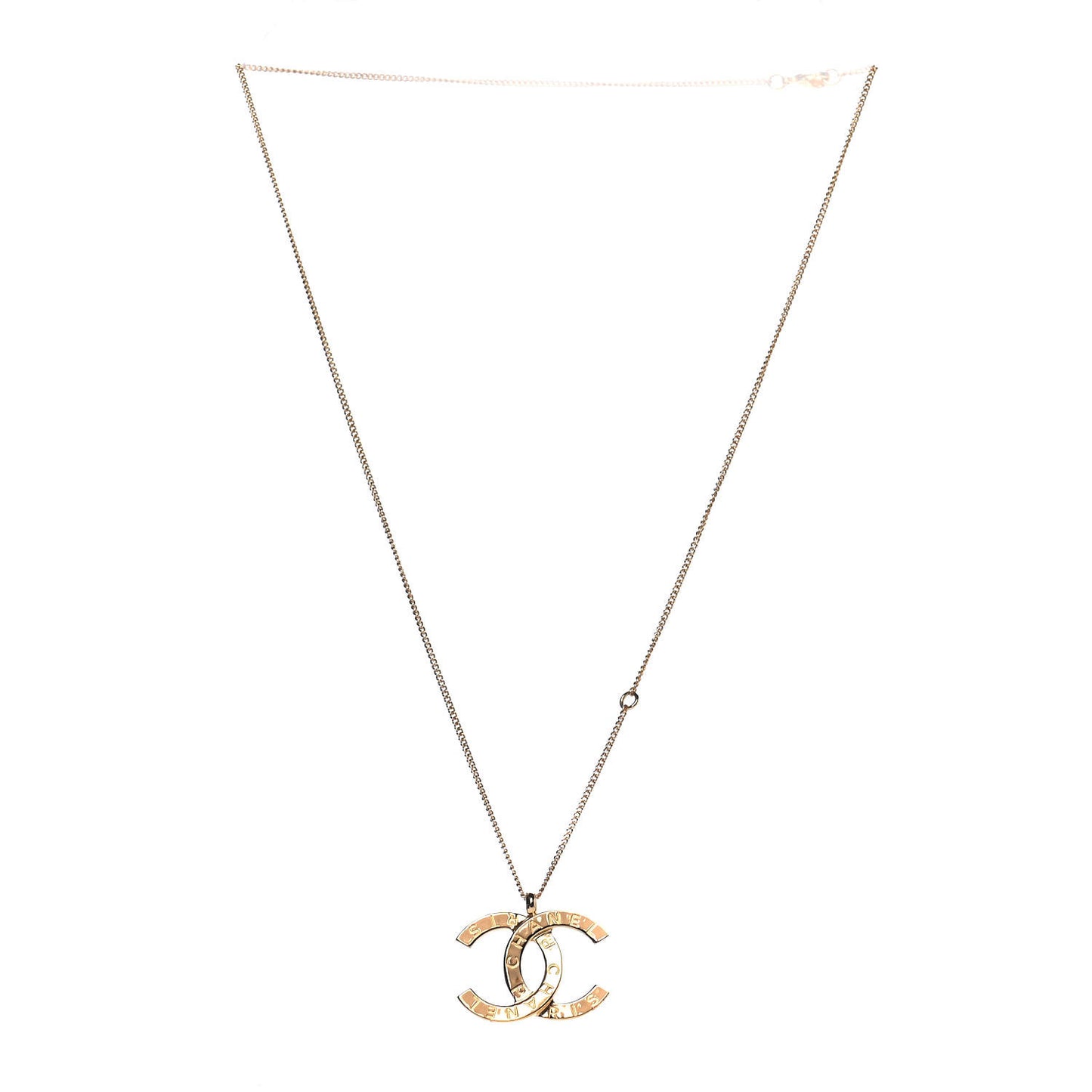 Metal CC Paris Button Necklace Gold