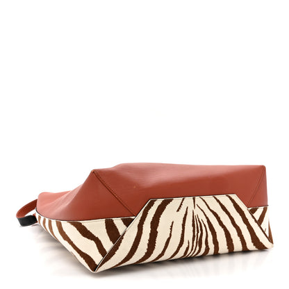 Celine Smooth Calfskin Felt Zebra Printed Oversized Twisted Cabas Chalk Brick 5 of 14