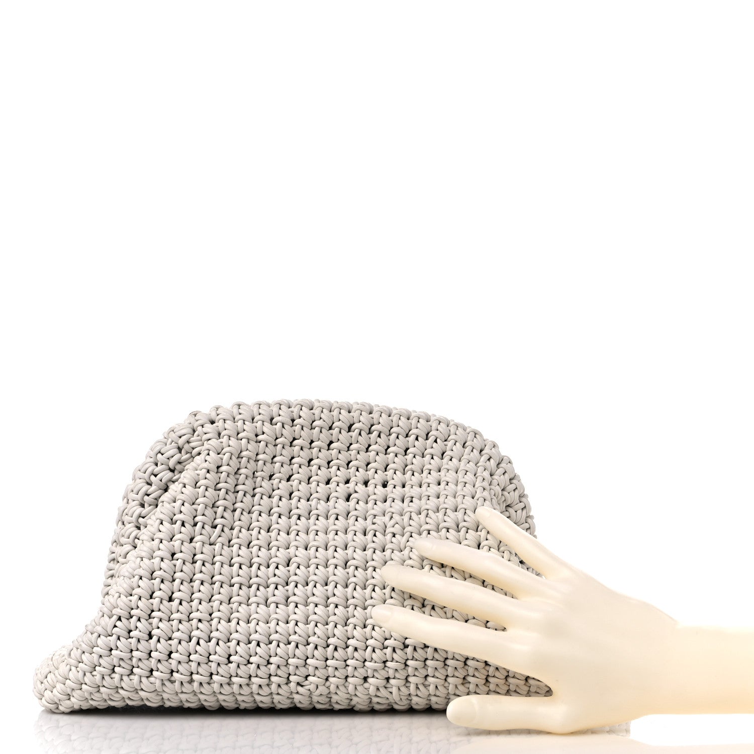 Bottega Veneta Calfskin Crochet Medium The Pouch Clutch Bianco 2 of 9