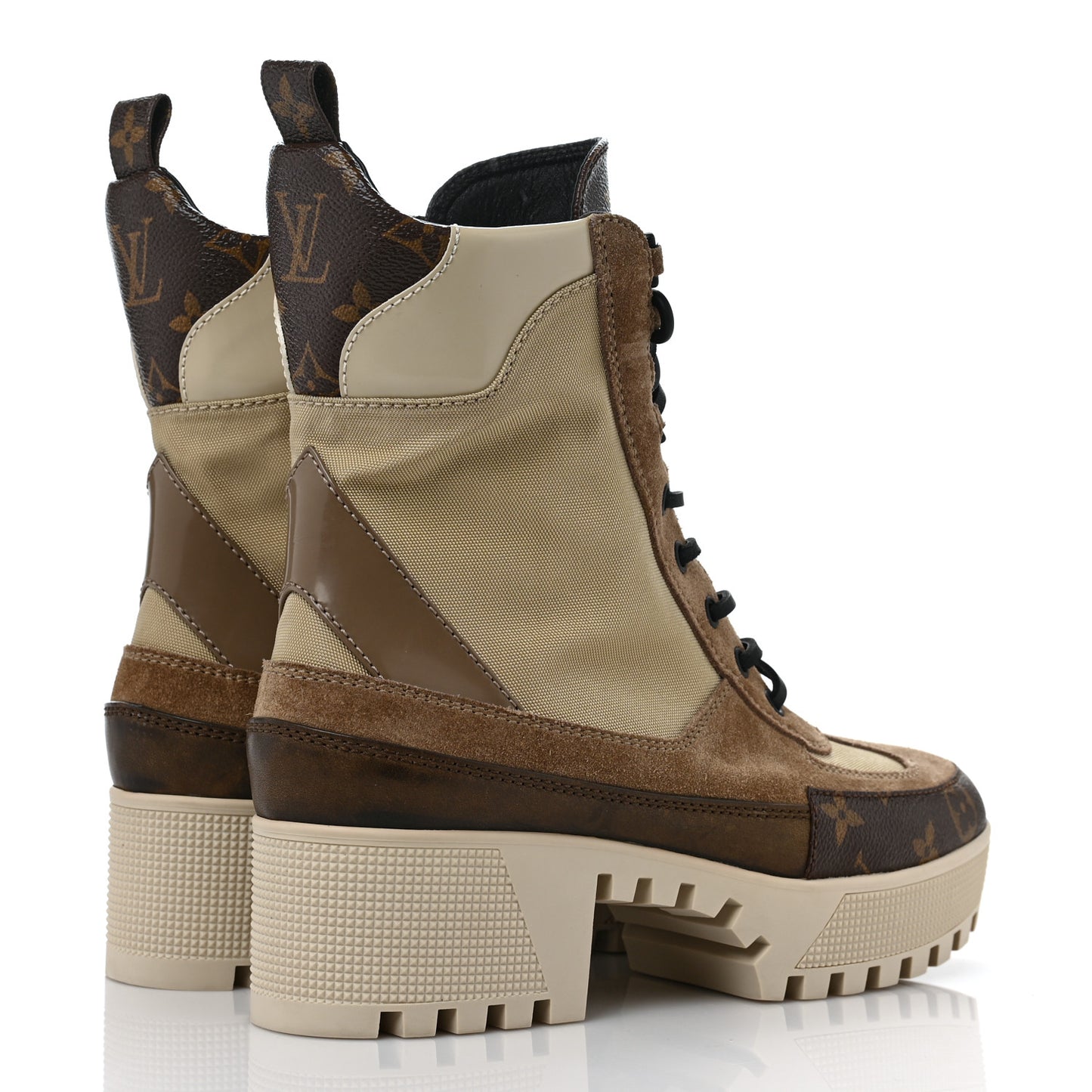 Suede Calfskin Monogram Laureate Platform Desert Boots 39 Beige
