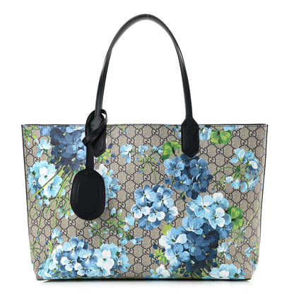 Gucci GG Supreme Monogram Blooms Medium Reversible Tote Beige Blue Navy 1 of 17