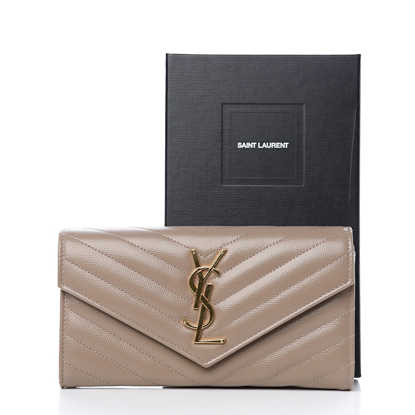 Grain De Poudre Matelasse Chevron Monogram Flap Wallet Taupe