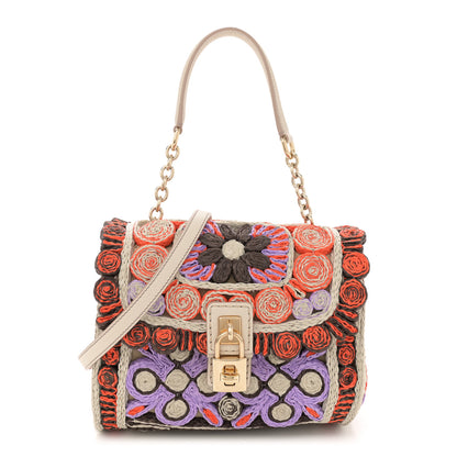 Dolce & Gabbana Raffia Crochet Embroidered Padlock Flap Satchel Multicolor 1 of 13