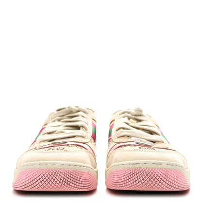 Gucci Calfskin GG Supreme Crystals Web Screener Sneakers 38 Camel Ebony Wild Rose 2 of 9