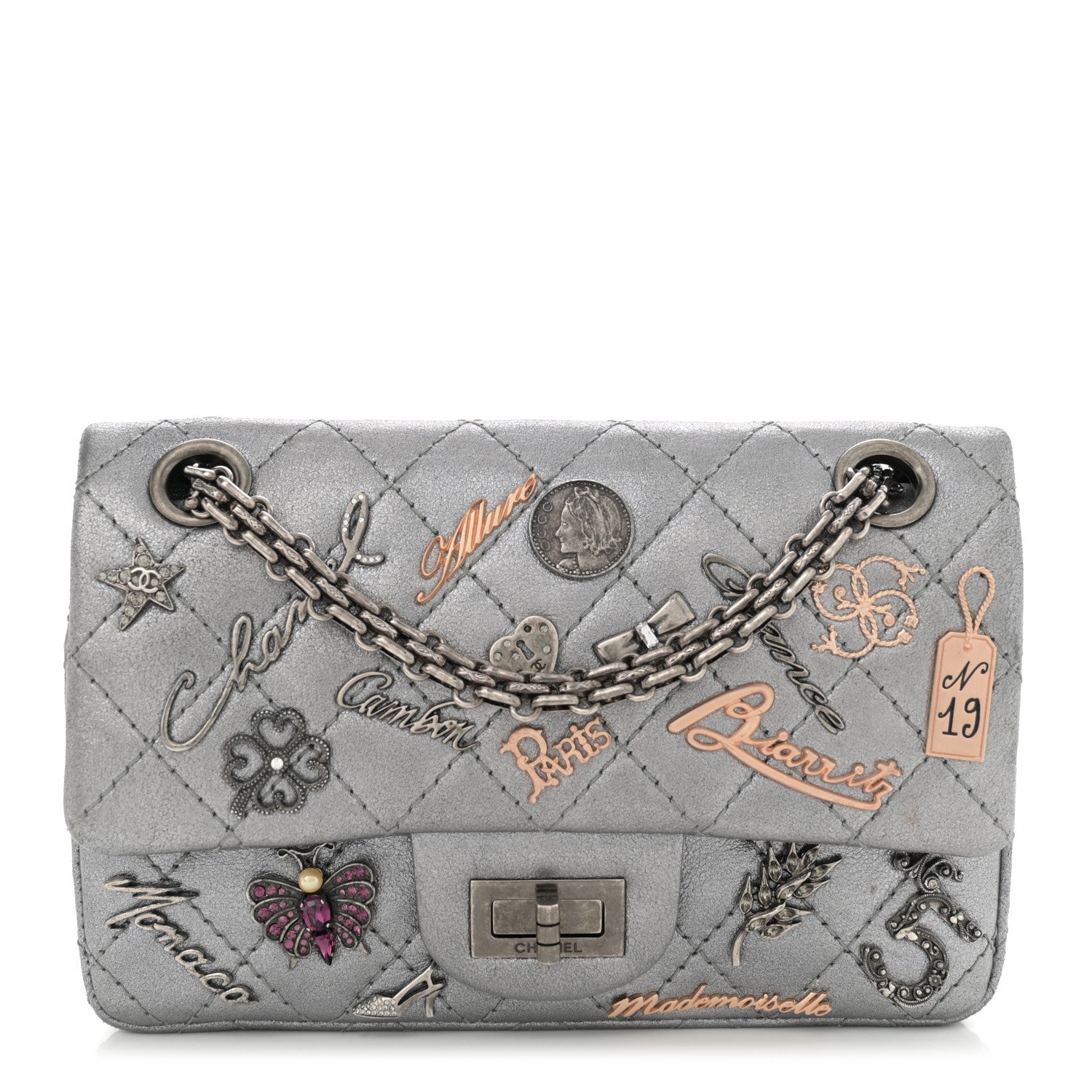 Chanel Metallic Calfskin Quilted Lucky Charms 2.55 Reissue 224 Flap Dark Silver 1 of 11