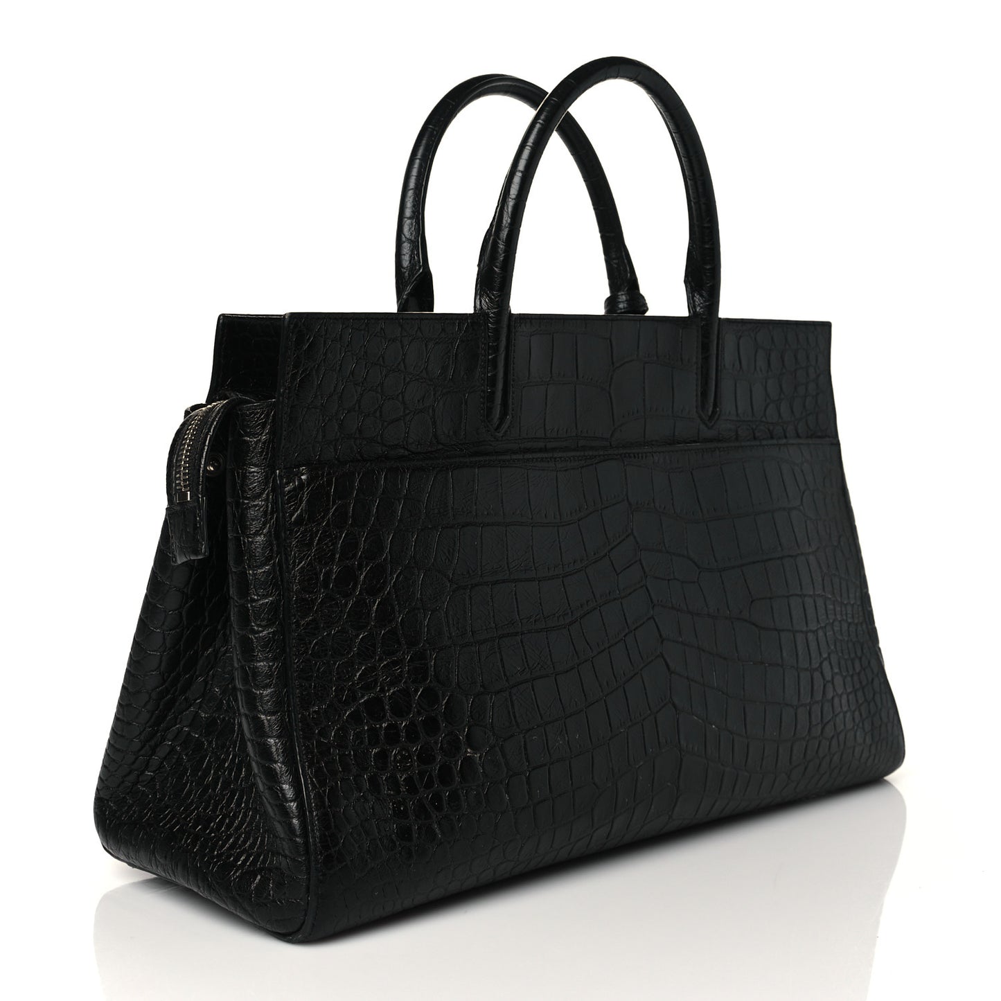 Calfskin Crocodile Embossed Medium Cabas Rive Gauche Black
