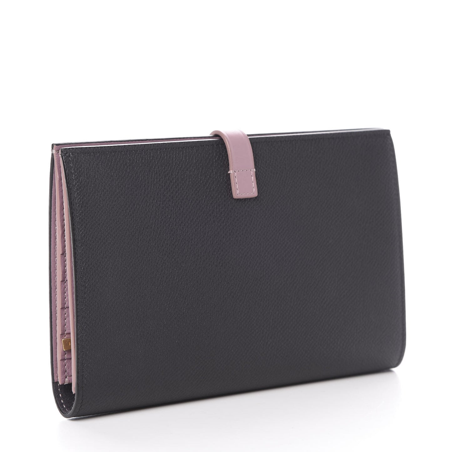 Grained Calfskin Large Multifunction Strap Wallet Grey Vintage Pink