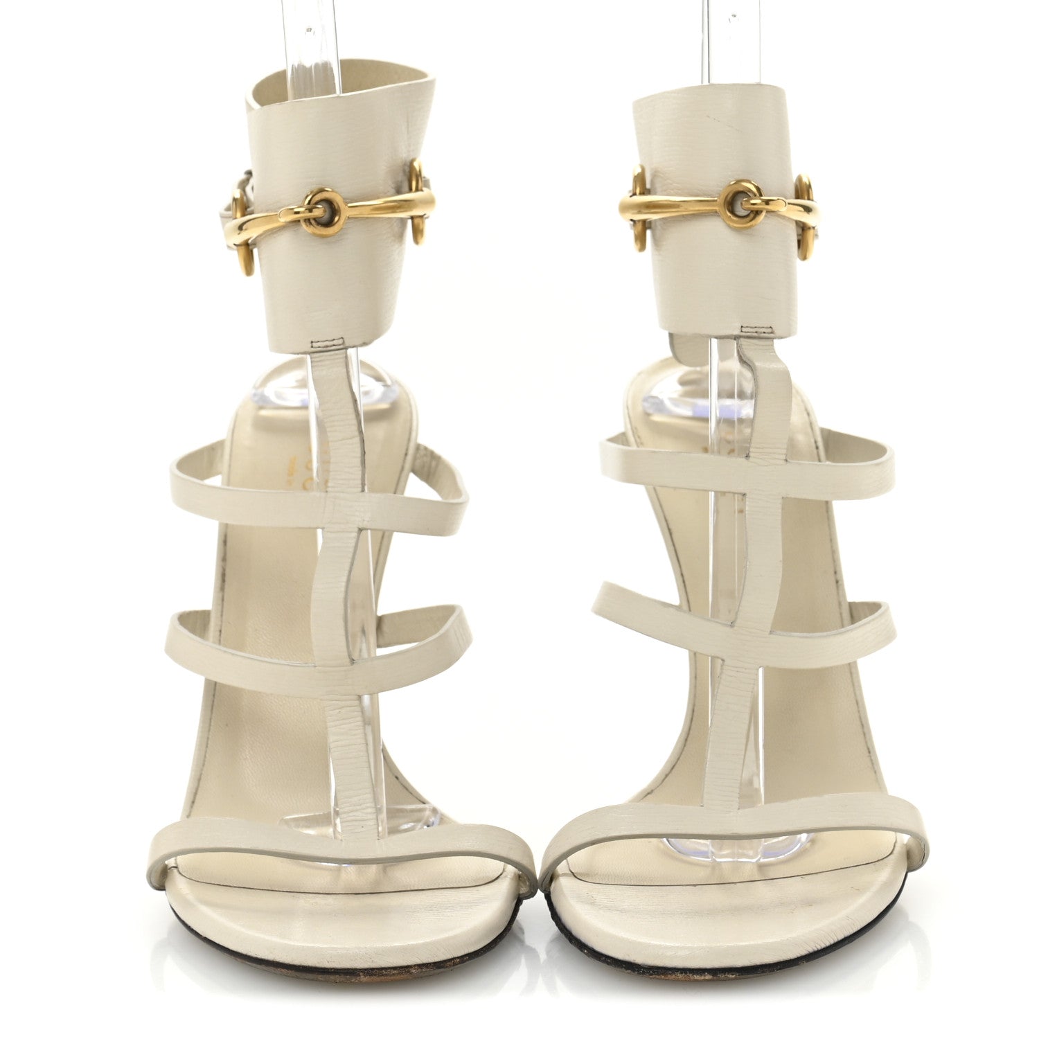 Gucci Calfskin Ursula Ankle Wrap Caged Sandals 37.5 Mystic White 3 of 12