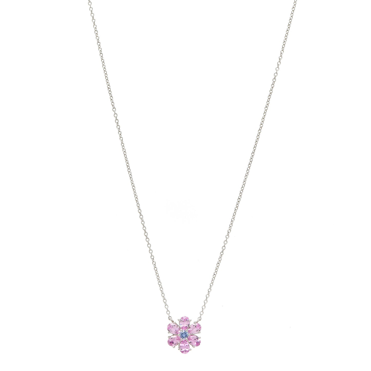 Platinum Pink Purple Sapphire Flower Pendant Necklace