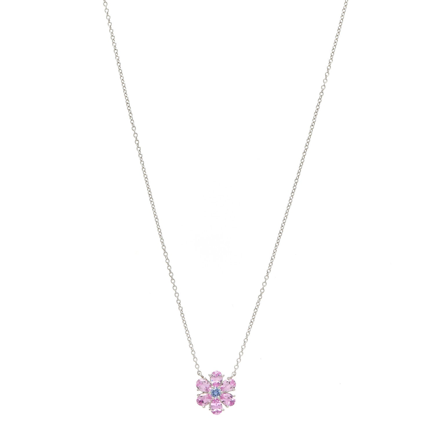 Tiffany Platinum Pink Purple Sapphire Flower Pendant Necklace 1 of 6