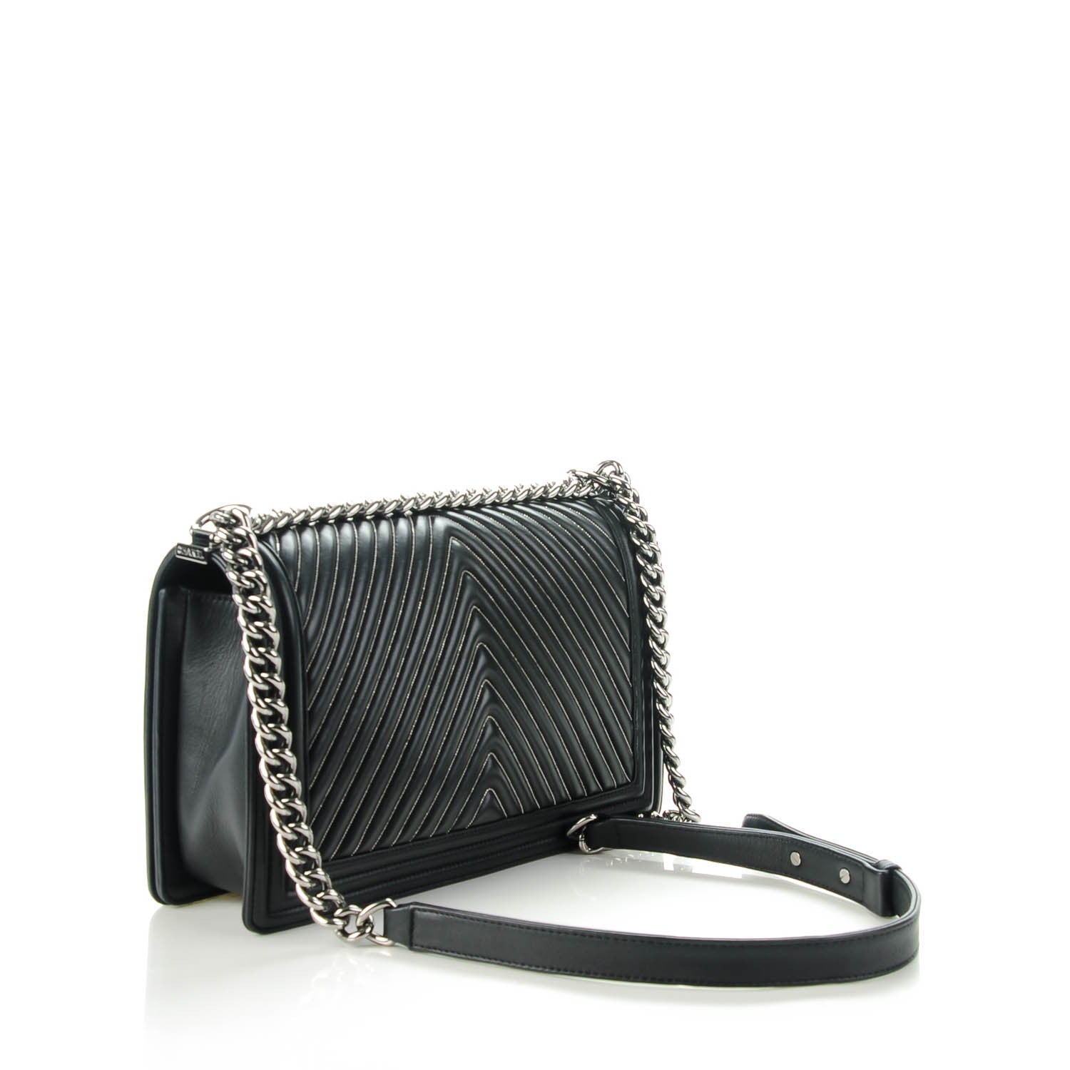 Chanel Calfskin Chain Chevron New Medium Boy Flap Black 3 of 7