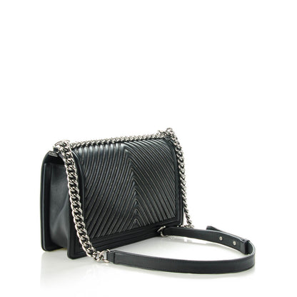 Chanel Calfskin Chain Chevron New Medium Boy Flap Black 3 of 7