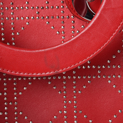 Christian Dior Lambskin Cannage Studded Large Lady Dior Red 9 of 13