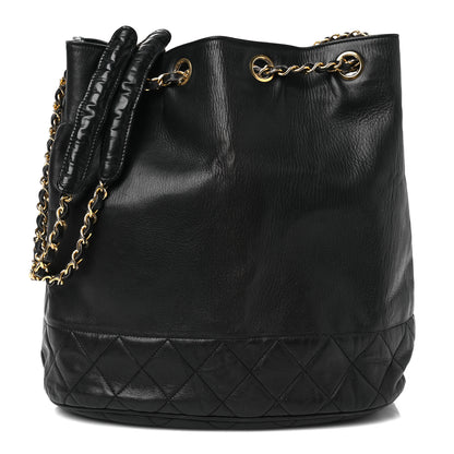 Chanel Lambskin Quilted Drawstring Bucket Bag Black 1 of 17