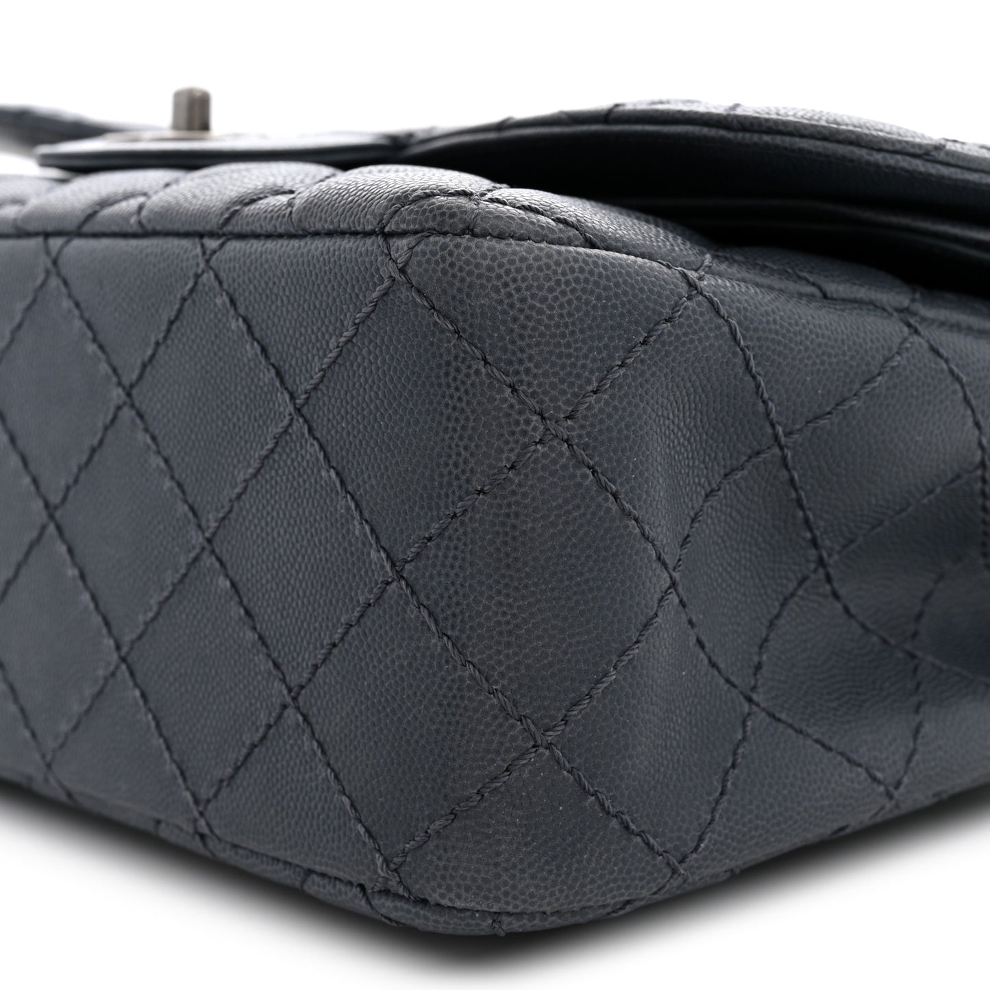 Washed Caviar Quilted Jumbo Double Flap Dark Grey