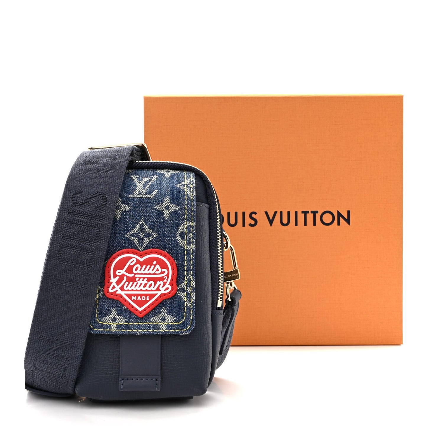 X NIGO Denim Monogram Flat Double Phone Pouch