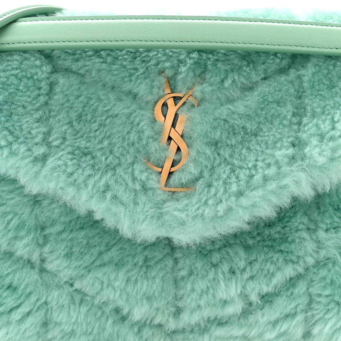 Merino Shearling Lambskin Quilted Small Loulou Puffer Monogram Chain Satchel Iced Mint
