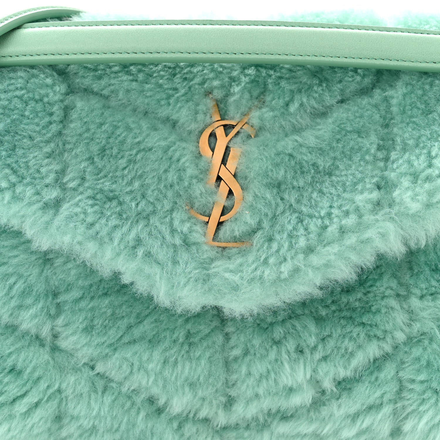 Saint Laurent Merino Shearling Lambskin Quilted Small Loulou Puffer Monogram Chain Satchel Iced Mint 8 of 10