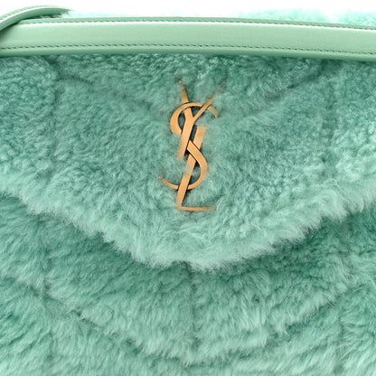 Saint Laurent Merino Shearling Lambskin Quilted Small Loulou Puffer Monogram Chain Satchel Iced Mint 8 of 10