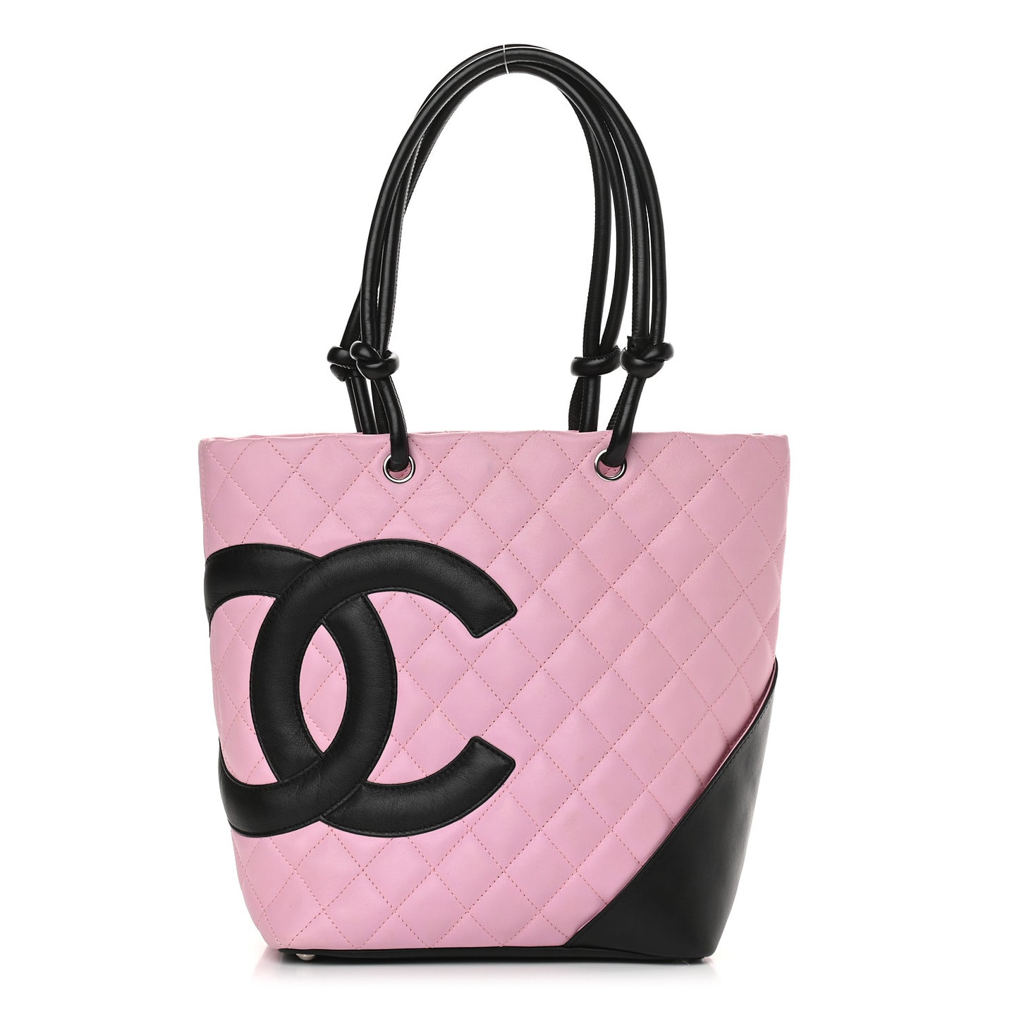 Calfskin Quilted Medium Cambon Tote Pink Black