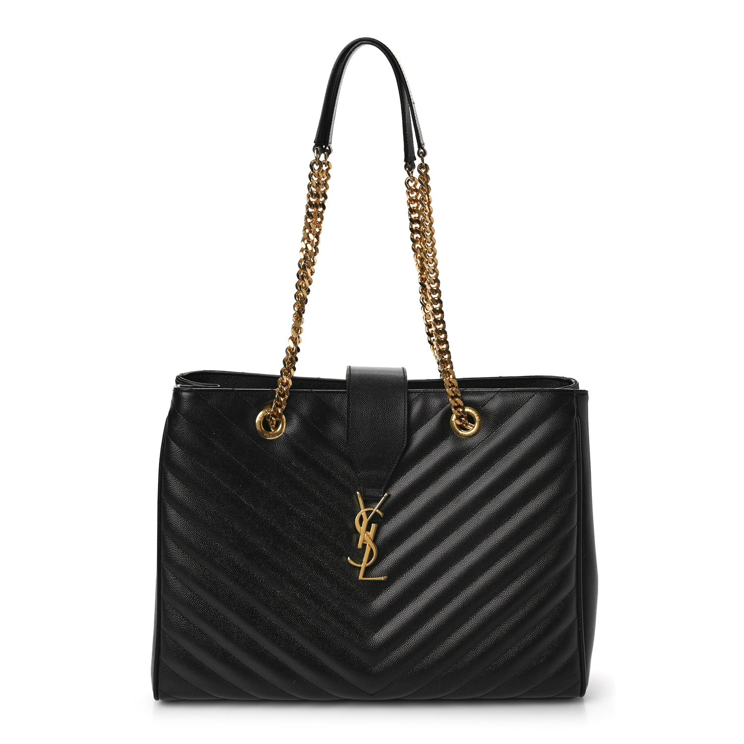 Saint Laurent Grain De Poudre Matelasse Chevron Monogram Shopping Bag Black 1 of 10