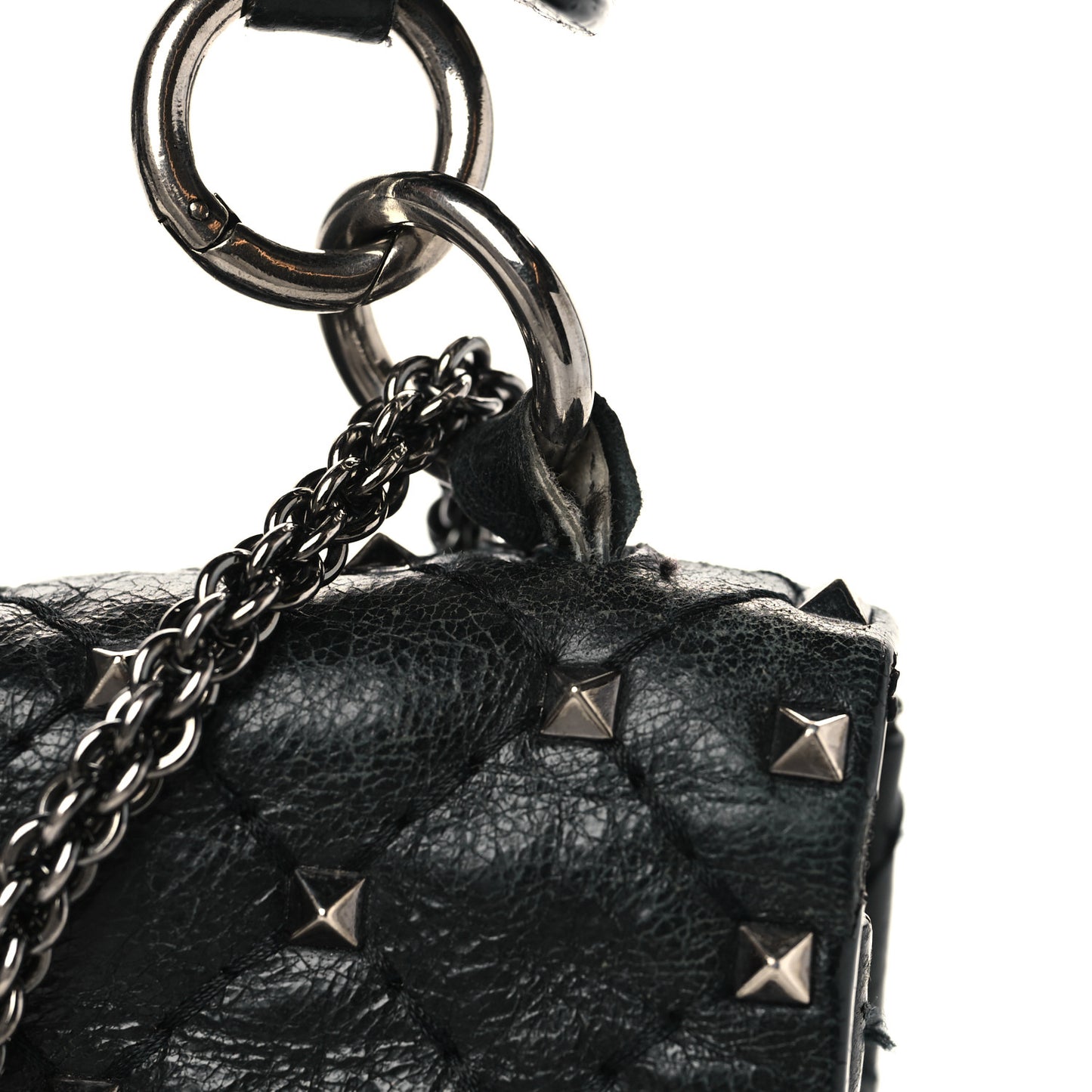 Craquele Nappa Medium Rockstud Spike Shoulder Bag Black