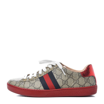 Gucci GG Supreme Monogram Web Womens Ace Sneakers 36 Red 1 of 11