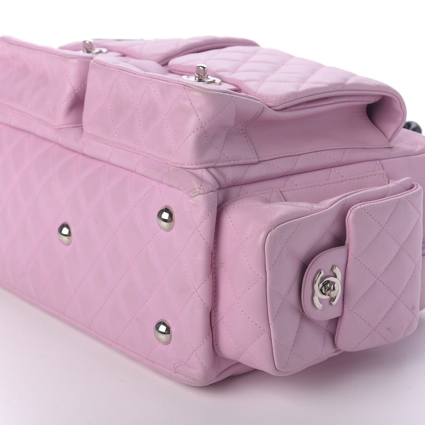Calfskin Quilted Large Cambon Multipocket Reporter Pink Black