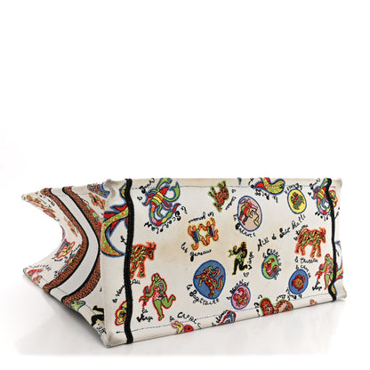 Christian Dior Canvas Embroidered Dragon Zodiac Medium Book Tote White Multicolor 4 of 13