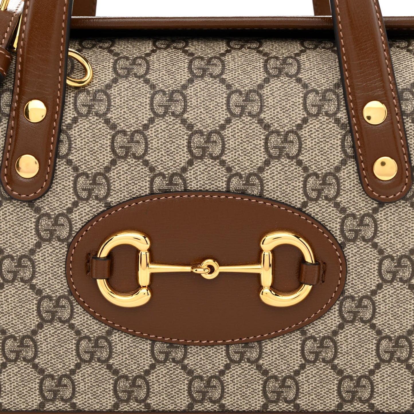 GG Supreme Monogram Azalea Calfskin Mini Horsebit 1955 Foldover Top Handle Bag Beige Ebony Brown Sugar
