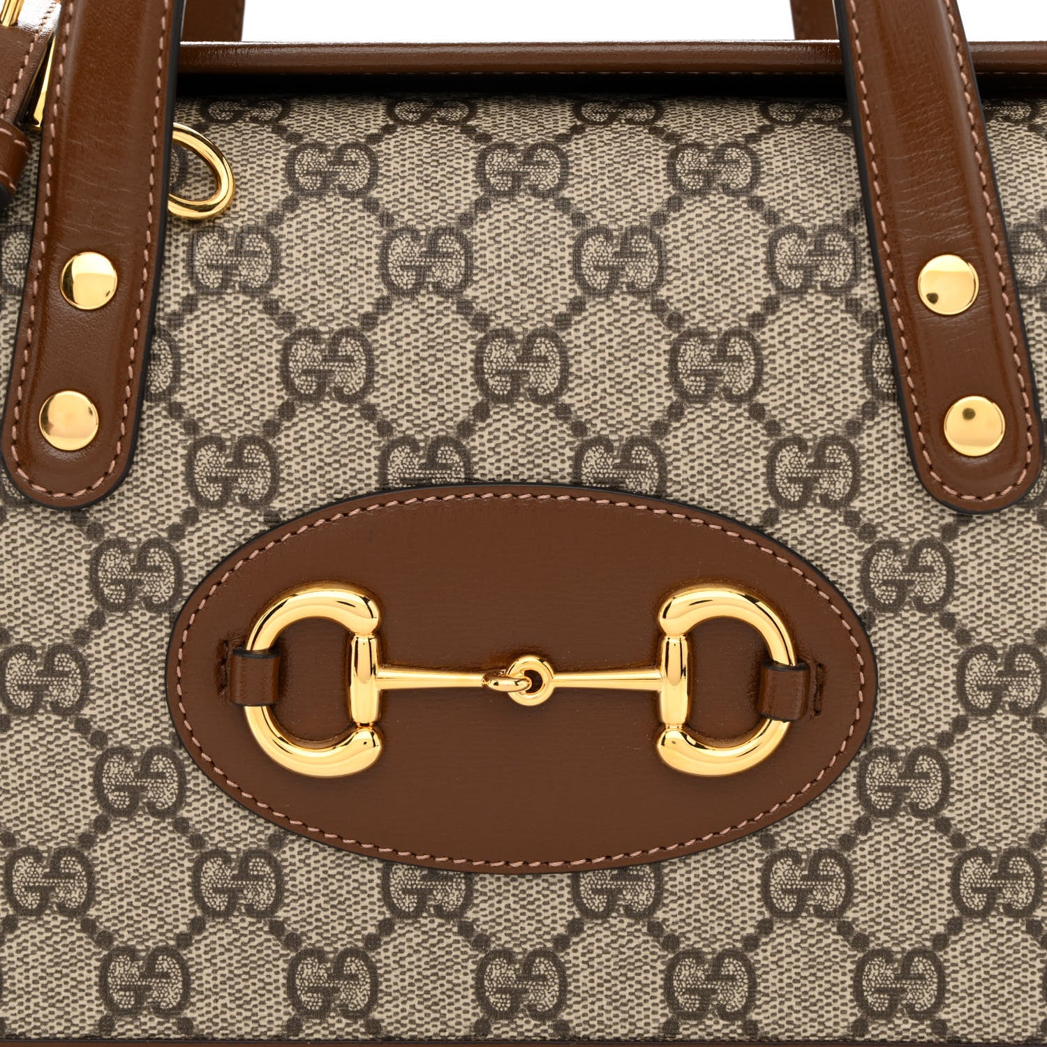 Gucci GG Supreme Monogram Azalea Calfskin Mini Horsebit 1955 Foldover Top Handle Bag Beige Ebony Brown Sugar 8 of 10