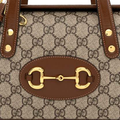 Gucci GG Supreme Monogram Azalea Calfskin Mini Horsebit 1955 Foldover Top Handle Bag Beige Ebony Brown Sugar 8 of 10
