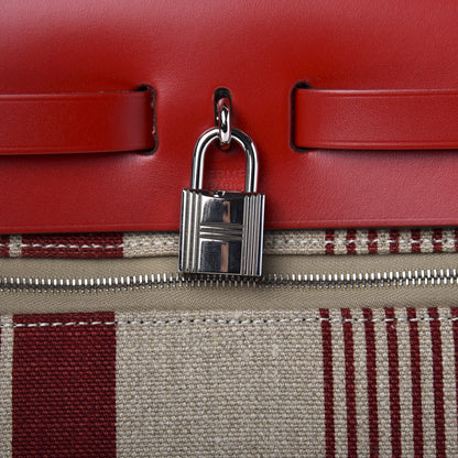 Hermes Vache Hunter Toile H Vibration Herbag Zip 31 PM Bordeaux Ficelle Rouge Piment 12 of 14