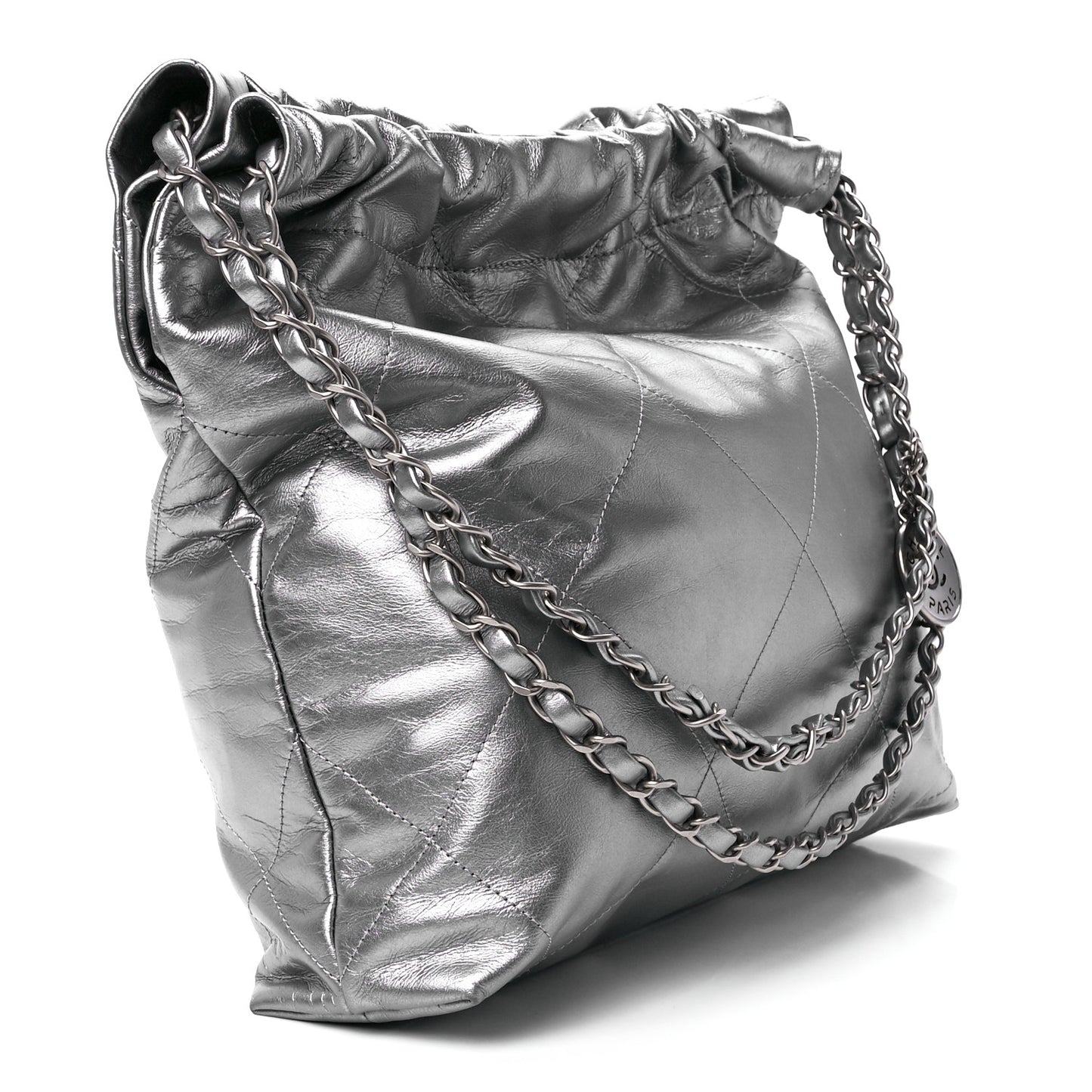Metallic Calfskin Quilted Chanel 22 Silver