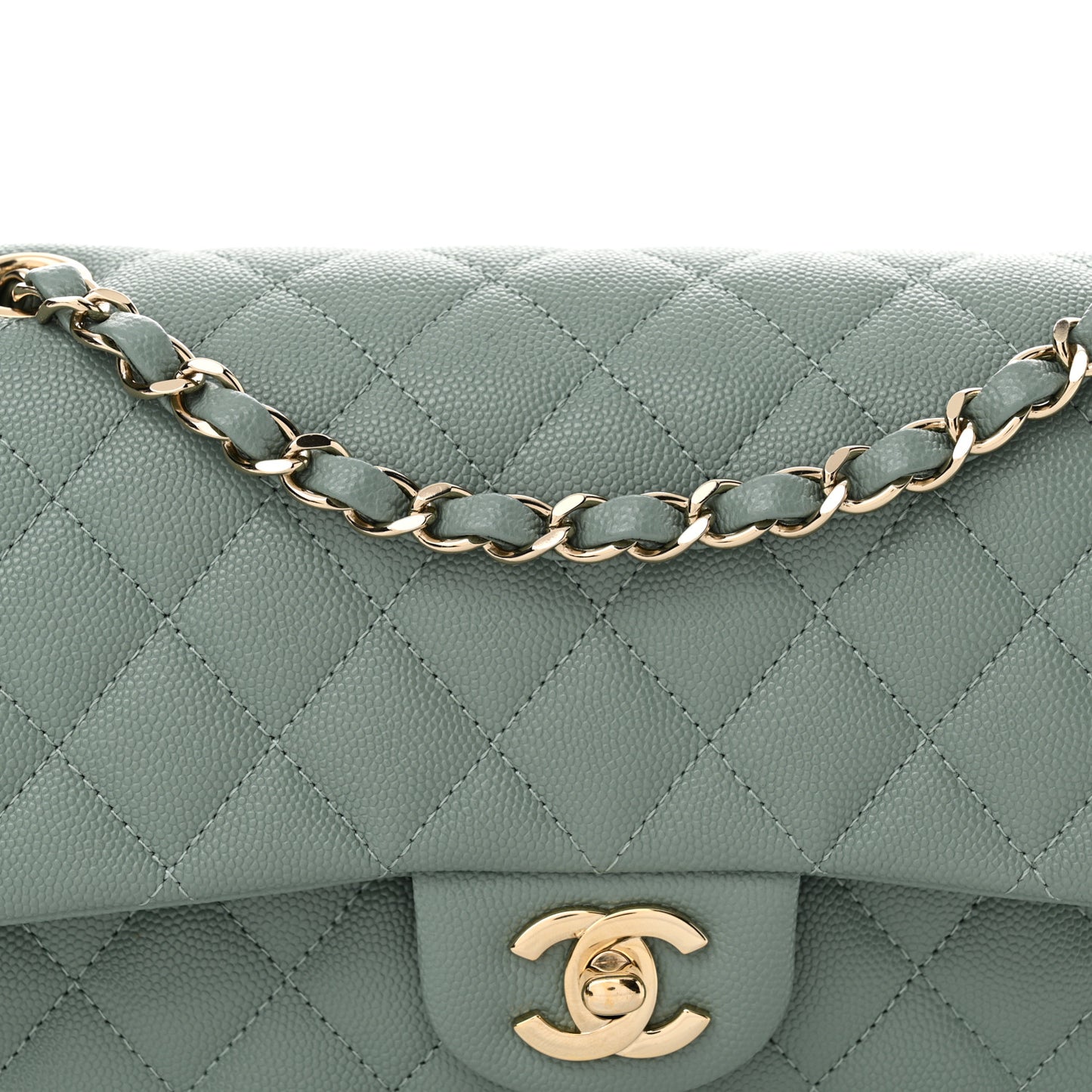Caviar Quilted Medium Double Flap Dark Green