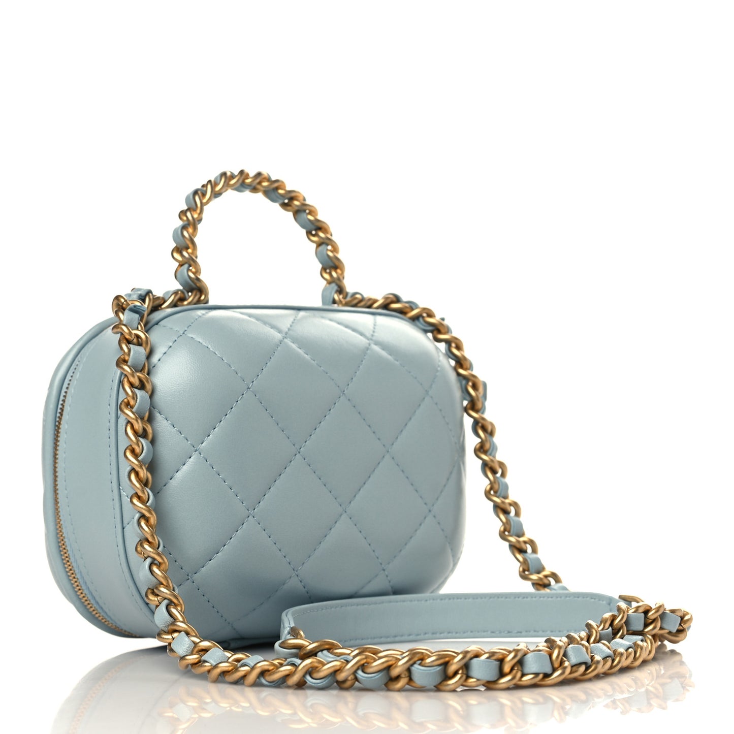 Lambskin Quilted Small CC Bubble Vanity Case Light Blue