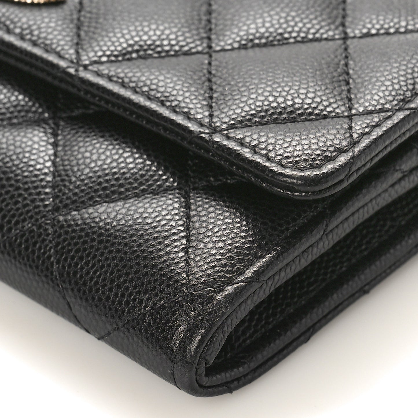Caviar Quilted Crystal CC Large Gusset Flap Wallet Black