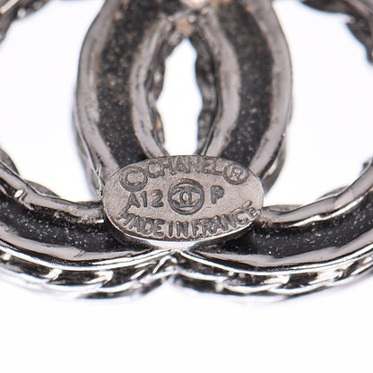 Chanel Ruthenium Crystal CC Earrings Silver Black 5 of 6