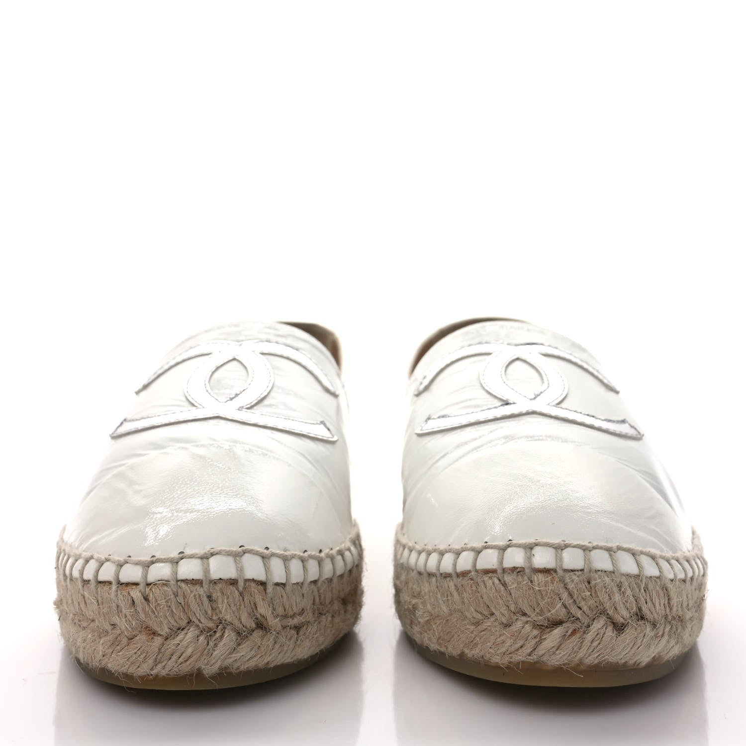 Chanel Distressed Patent CC Espadrilles 38 White Silver 2 of 8