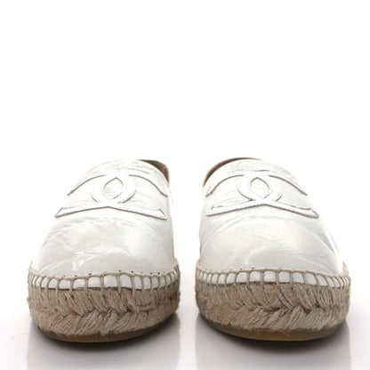 Chanel Distressed Patent CC Espadrilles 38 White Silver 2 of 8
