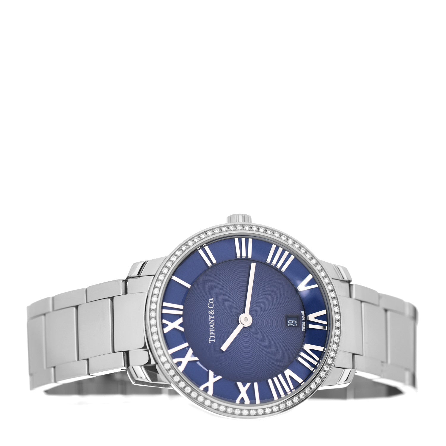 Tiffany Stainless Steel Diamond Bezel 31mm Atlas 2-Hand Quartz Watch Blue Azure 2 of 5