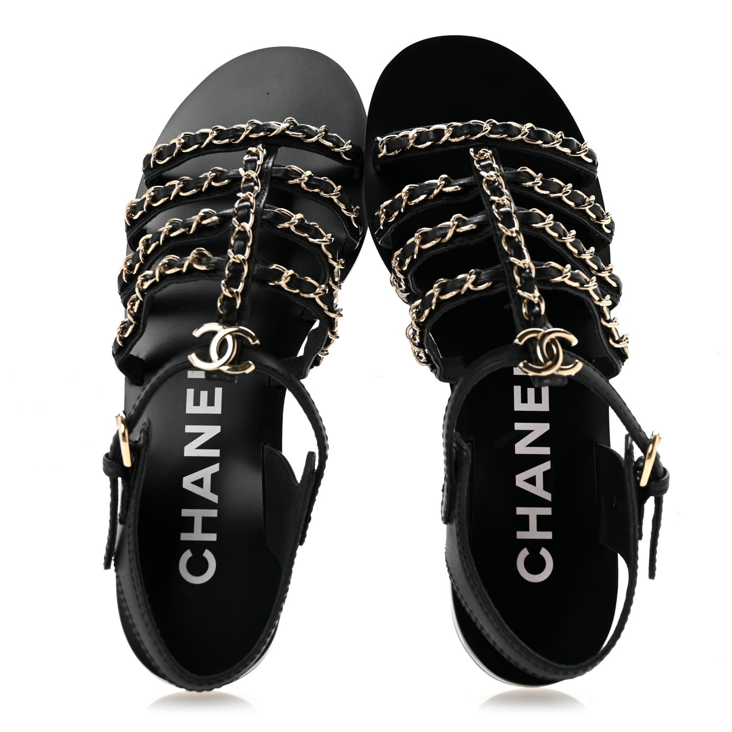 Chanel Calfskin Multi Chain CC Sandals 37 Black 37 Black 2 of 10