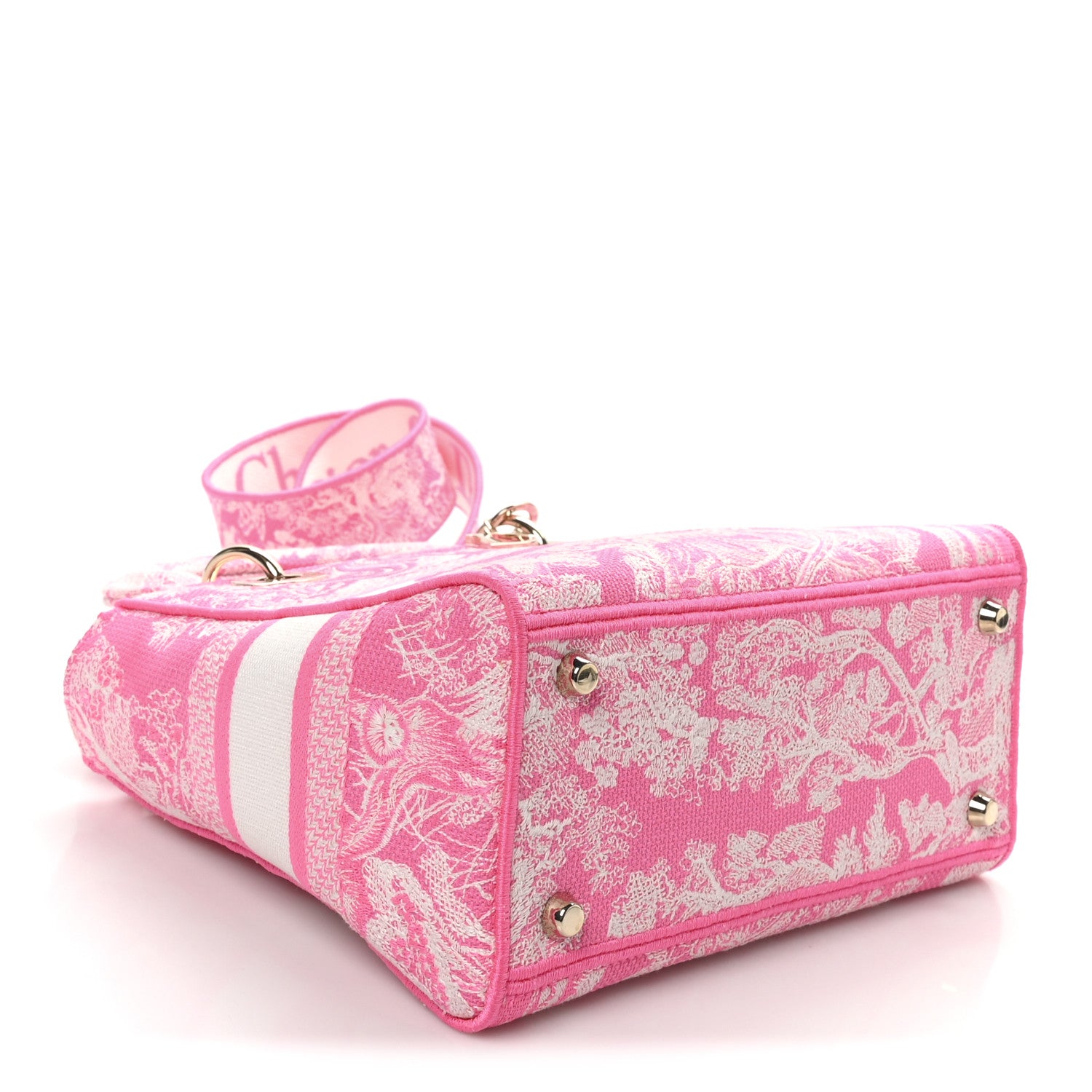 Christian Dior Canvas Toile De Jouy Reverse Embroidered Medium Lady D-Lite Fluorescent Pink 4 of 9