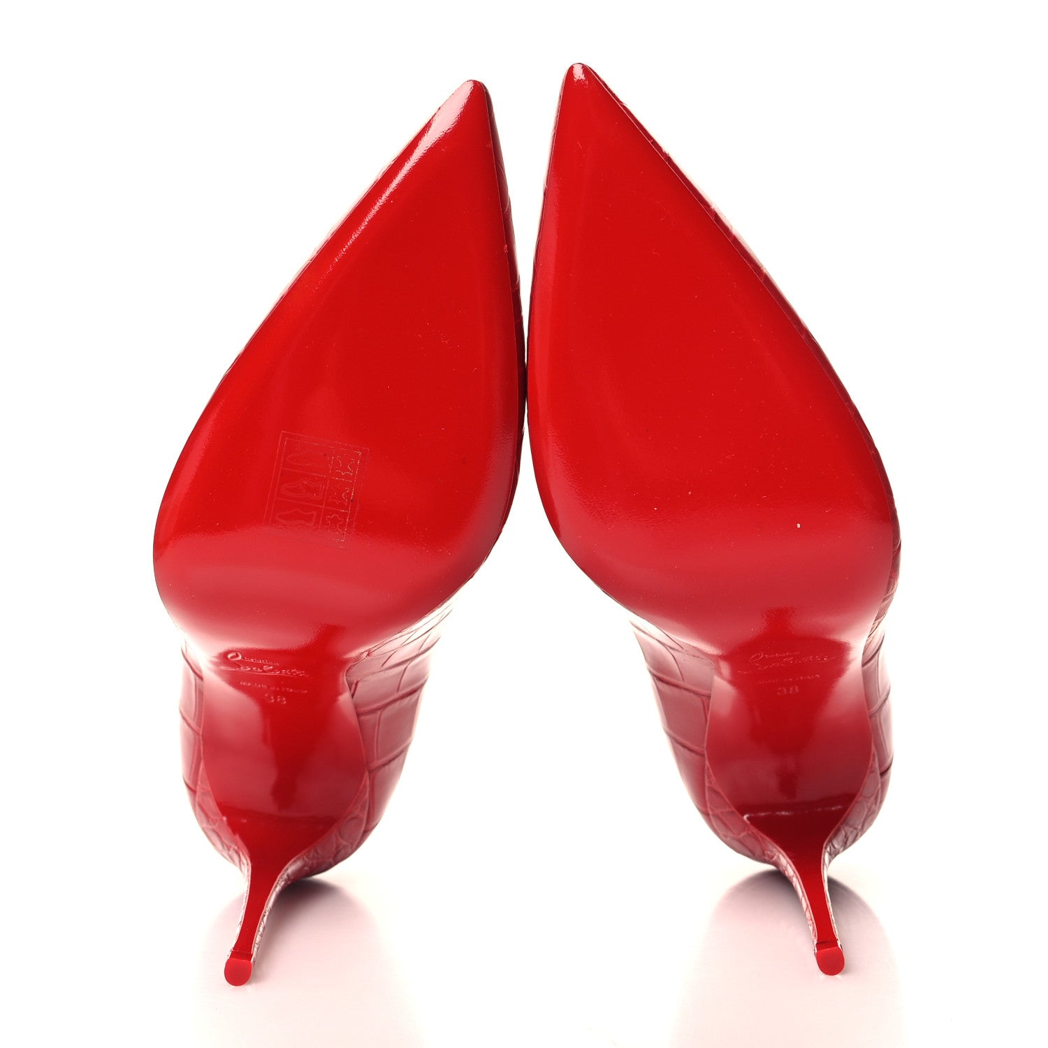 Christian Louboutin Calfskin Crocodile Embossed Kate 100 Pumps 38 Red 5 of 9