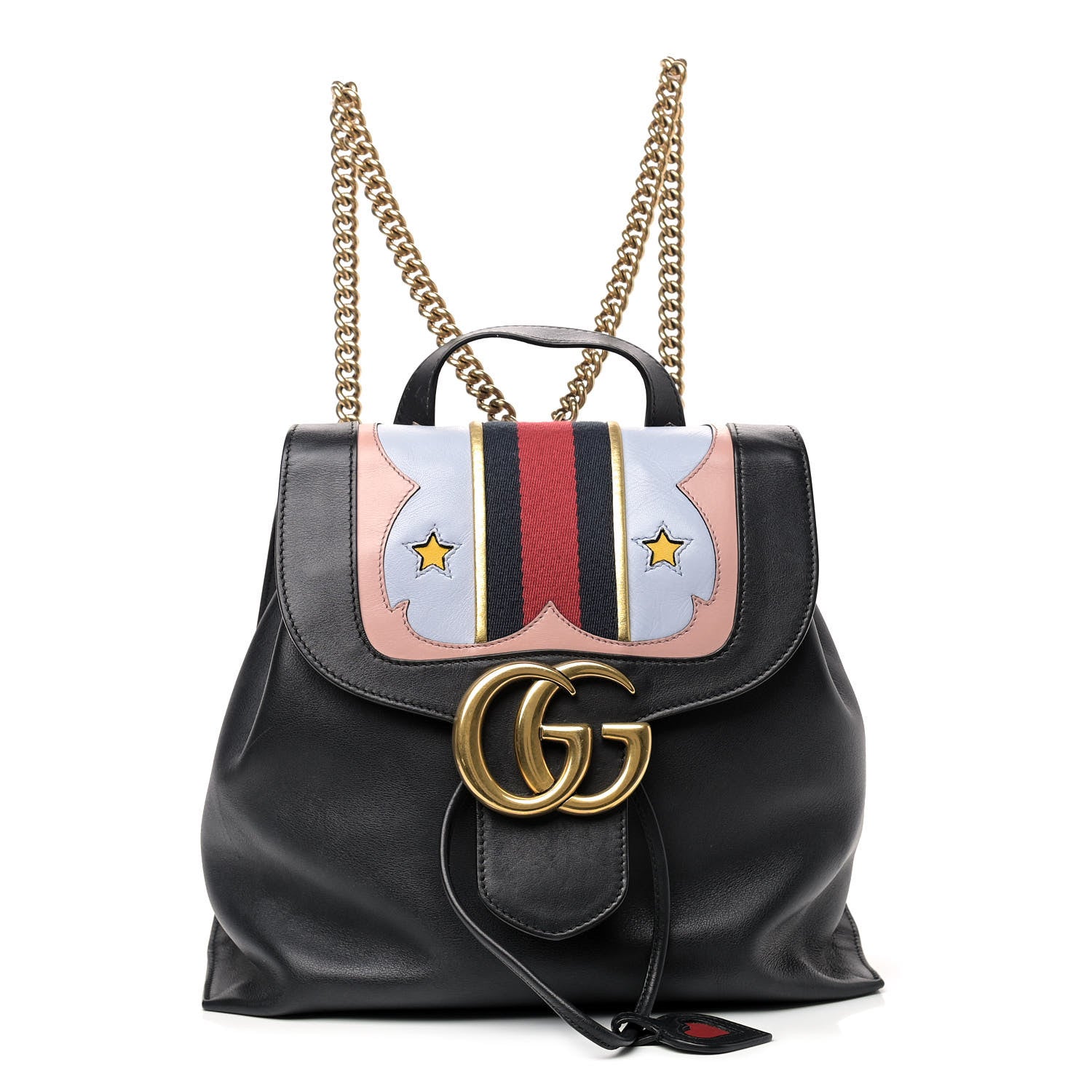 Gucci Calfskin Web GG Marmont Flap Chain Backpack Black 1 of 10