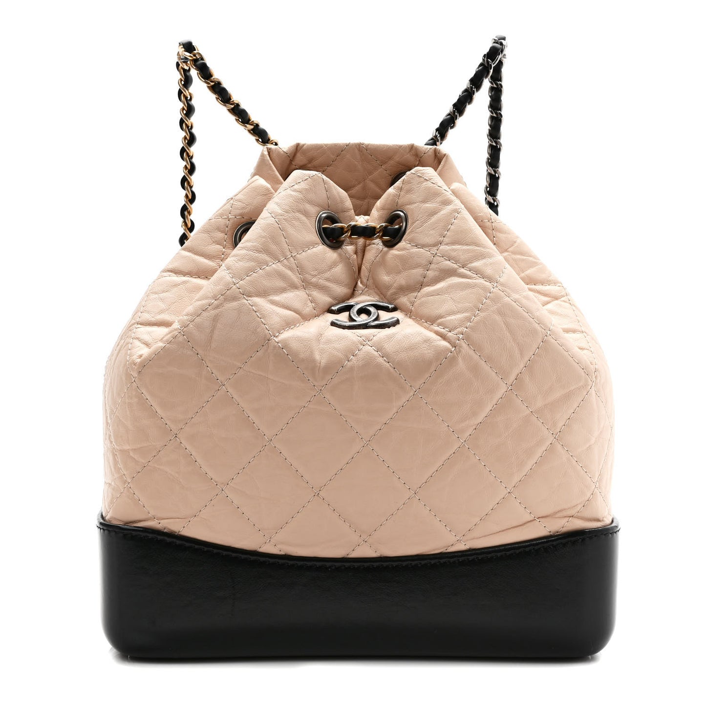 Aged Calfskin Quilted Small Gabrielle Backpack Beige Black