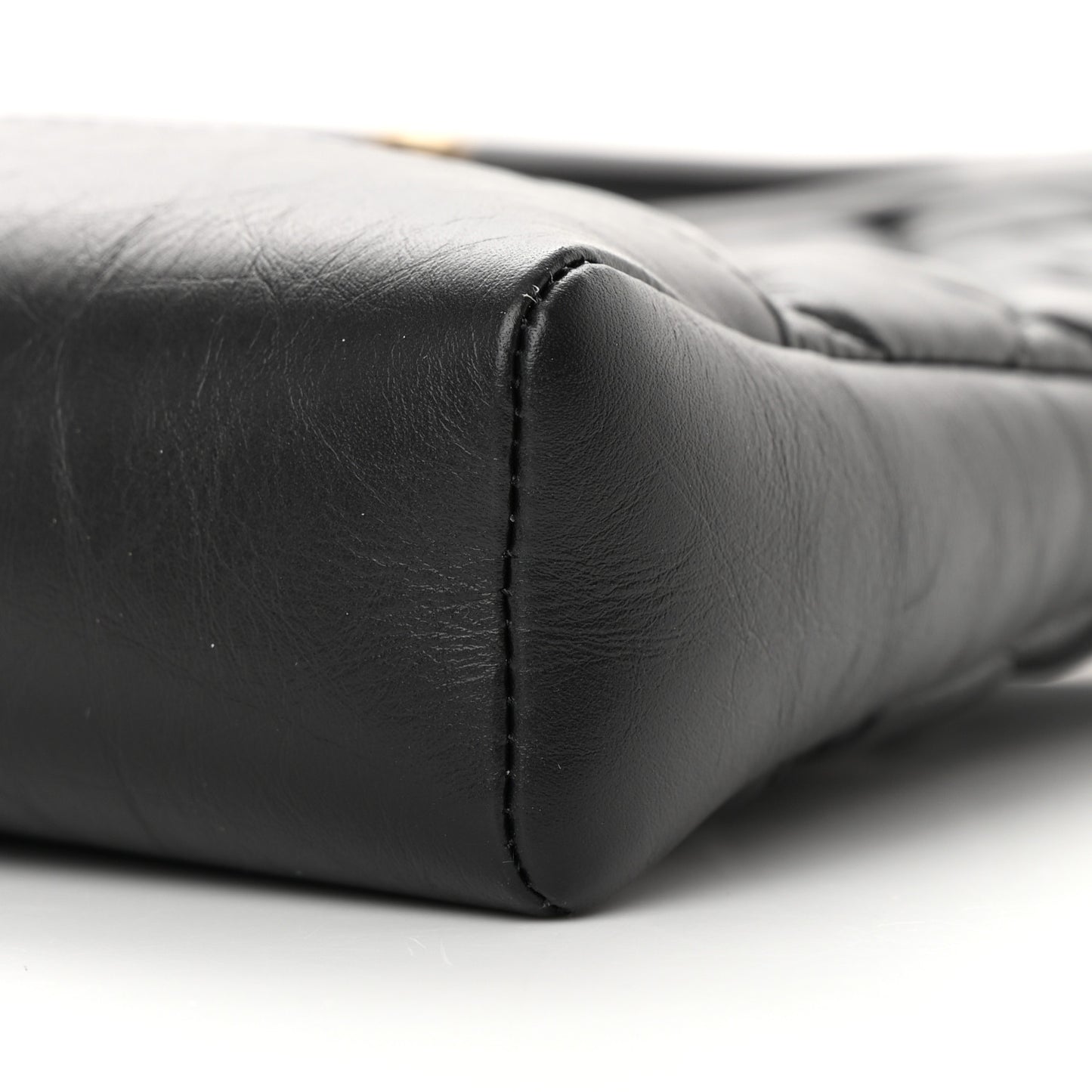 Shiny Crumpled Calfskin Quilted Mini 31 Shopping Bag Black