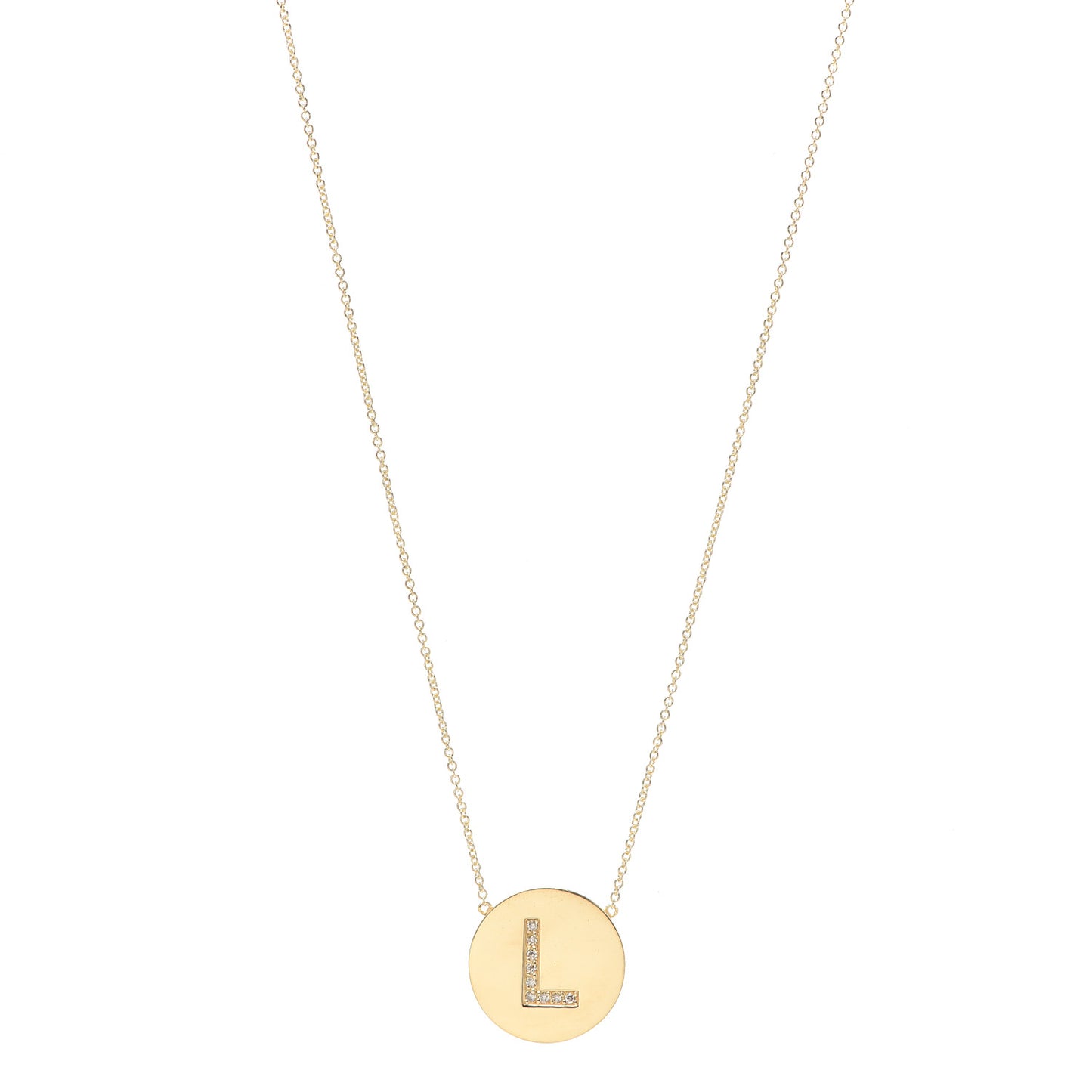 18K Yellow Gold Diamond Letter L Disc Necklace
