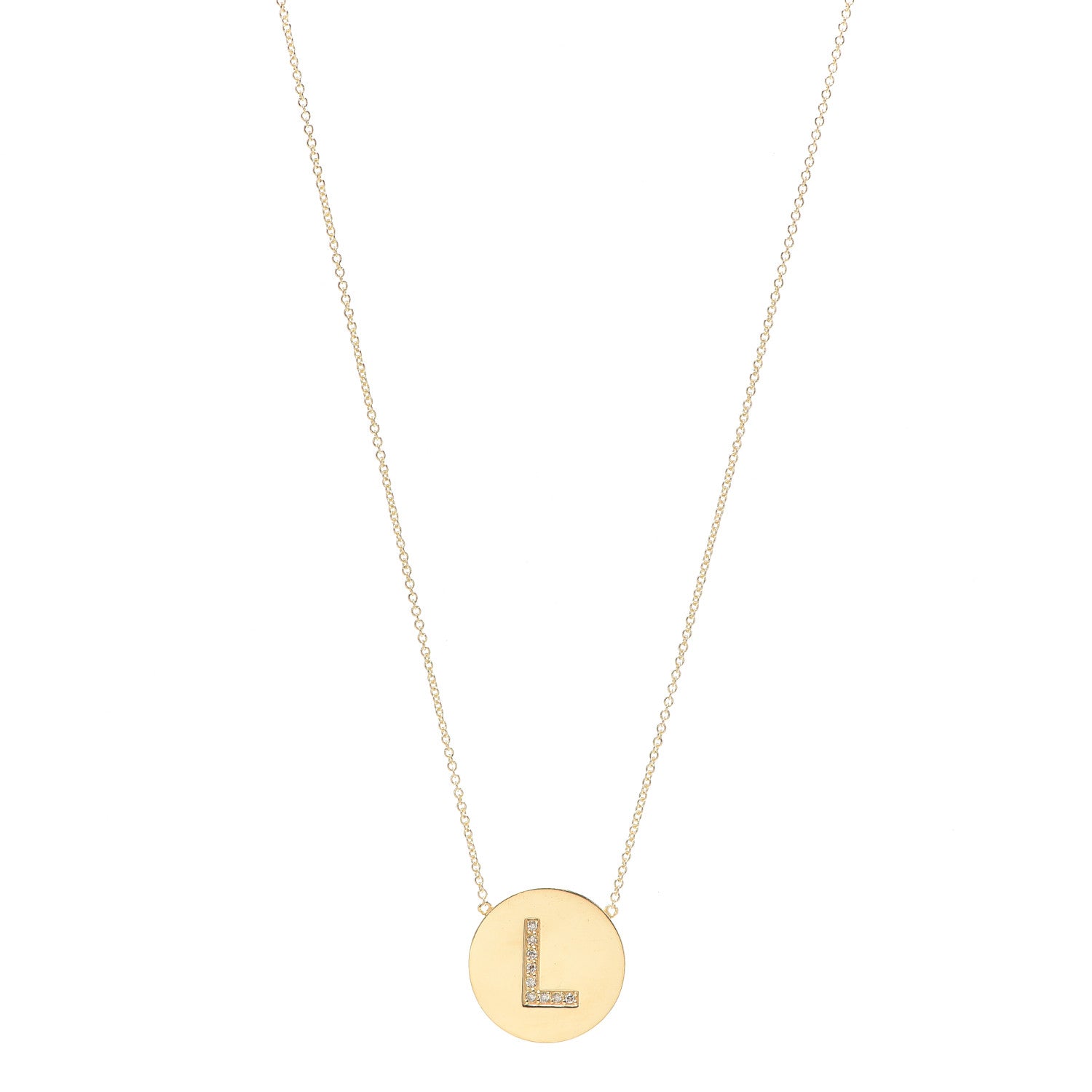Jennifer Meyer 18K Yellow Gold Diamond Letter L Disc Necklace 1 of 5